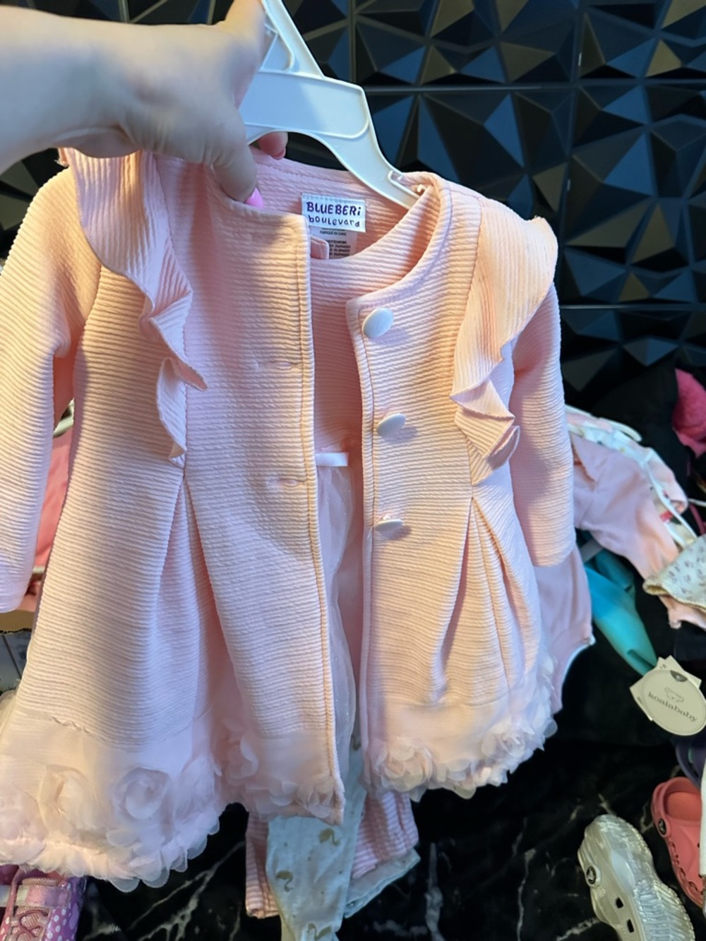 Blueberi Boulevard Light Pink Ruffle Knit Coat for Girls